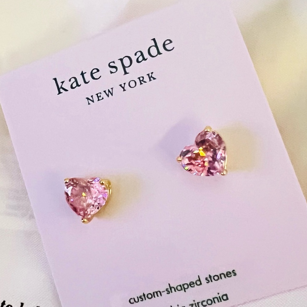 New Kate Spade Gold-Tone Stone Heart Stud Earrings - Picture 8 of 9